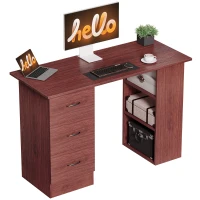 HOMCOM Computer Desk, Writing Table, PC Workstation with 3 Storage Shelves and Drawers, Handle, for Home Office, Walnut Brown(m-10)