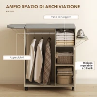 HOMCOM Mobile Asse da Stiro con Piano d'Appoggio Effetto Lino, 3 Ripiani a Cubo e Guida, 127x42.5x99 cm, Multicolore(m-6)