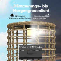 Outsunny Solar Stehlampe 2er Set Rattan Solarlampen mit Lichtsensor LED Solarleuchte im Boho-Stil IP44(m-6)