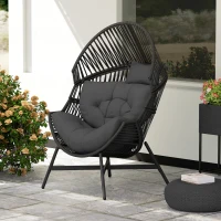 Outsunny Rattan Egg Chair, Oversized Freestanding Garden Egg Chair with Thick Tufted Cushion, Headrest, Steel Frame for Indoor and Outdoor Use, Charcoal Grey(m-8)