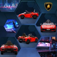 HOMCOM Elektryczny Samochód dla Dzieci, Licencjonowane Lamborghini Aventador, Drzwi Skrzydłowe, Muzyka, Trąbka, dla Dzieci 3-5 Lat, Czerwony(m-9)