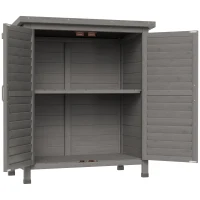Outsunny Wooden Garden Shed, Garden Storage Shed with 2 Doors, Garage Tool Organisation Cabinet, 87 x 46.5 x 96.5cm, Grey(m-11)