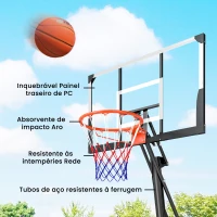 SPORTNOW Tabela de Basquetebol para Exterior Ajustável de 245-305 cm com Rodas Base Preenchível e Sistema de Retorno Preto(m-7)