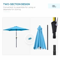 Outsunny 2.6 M Garden Parasol Umbrella with Tilt and Crank, Outdoor Sun Parasol Sunshade Shelter with Aluminium Frame, Blue(m-7)