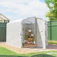 Outsunny Serre tunnel de jardin 6m², serre de jardin tunnel 300x200x195cm bâche PE 220g/m² bords prolongés 50 cm avec porte blanc(m-10)