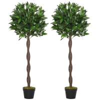 Outsunny Set of 2 120cm/4FT Artificial Bay Laurel Topiary Trees with Pot Fake Indoor Outdoor Greenery Plant Home Decor Green