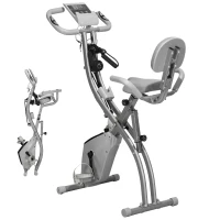 HOMCOM Bicicleta Estática Plegable 3 en 1 con Respaldo y 8 Niveles Resistencia Magnética, Bicicleta Estática para Casa Ajustable con Monitor LCD Volante Banda Sensor de Pulso Soporte de Teléfono Gris(m-10)