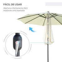 Outsunny Chapéu de Sol de Jardim Ø295x250 cm com Manivela Inclinação e Mastro Desmontável em Metal para Terraço Piscina Pátio Bege(m-5)