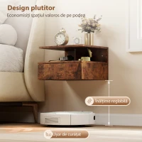 HOMCOM Set de 2 Noptiere Suspendate cu Sertar și Raft Deschis, 35x32x22.5 cm, Maro Rustic(m-5)