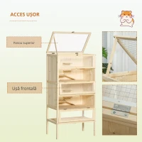 PawHut Cusca pentru Rozitori si Hamsteri cu 4 Rafturi cu Acoperis Trapa in Lemn 60x40x120cm(m-5)