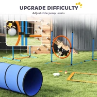 PawHut Dog Agility Equipment, 8PCS Agility Training Set with Tunnel, Weave Poles, Adjustable Hurdles, Jump Ring(m-5)