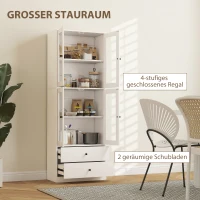 HOMCOM Küchenschrank mit Schubladen und Glastüren, Melamin-Oberfläche, Weiß(m-4)