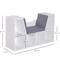 HOMCOM 6 Cube Bookcase with Cushioned Seat, Cube Storage Shelf, Bookshelf Organizer for Study, Reading Corner, White(m-3)
