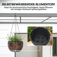 Outsunny Plantenvazen voor buiten- en kamerplanten, zelfbewatering, hangende plantenbakken met metalen kettingen, 4 stuks, zwart(m-5)