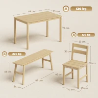HOMCOM Ensemble de salle à manger en bambou, table à manger avec 2 chaises et banc pour 4 personnes, bois naturel(m-3)