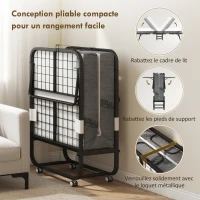 HOMCOM Lit pliant 1 personne 200 x 80 cm avec matelas, lit d'appoint pliable et portable sur roulettes, cadre en acier, blanc(m-6)