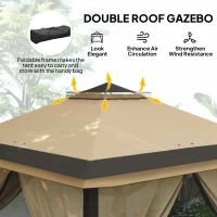 Outsunny 330cm x 330cm Pop Up Canopy - Double Roof Foldable Tent with Zipped Mesh Sidewalls, Adjustable Height, and Carrying Bag, Event Tent for Patio Garden, Beige(m-4)