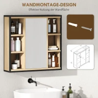 HOMCOM Badezimmer-Spiegelschrank, 6 offene Fächer, 3-stufiges Regal, Wandmontage, Eiche(m-7)