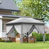 Outsunny 330cm x 330cm Pop Up Canopy - Double Roof, Foldable Tent with Zipped Mesh Sidewalls, Adjustable Height and Carrying Bag, Event Tent for Patio Garden, Grey(m-9)