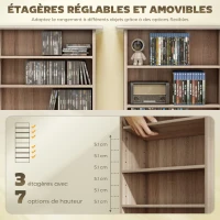 HOMCOM Rangements pour CD et DVD avec 8 compartiments et 6 étagères réglables, capacité max. 360 CD/185 DVD et Blu-ray, naturel(m-5)