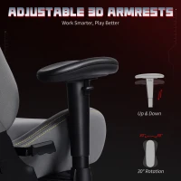 HOMCOM Ergonomiczny fotel gamingowy z regulowanymi podłokietnikami 3D, obrotowe krzesło biurowe z podparciem lędźwiowym, Szary(m-6)