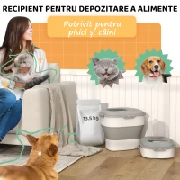 PawHut Recipient hrană câini, capacitate 5-25L, cu închidere ermetică și cutie de dezumidificare, din PP și TPE, 44x32x37 cm, gri(m-4)