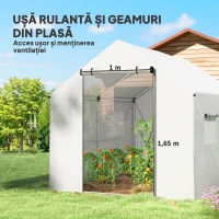 Outsunny Seră de Grădină Tip Tunel 2x3x2 m cu Uși și Ferestre Rulabile, Seră pentru Grădină cu Acoperiș Înclinat, Structură din Oțel și Acoperire din Polietilenă, pentru Grădină, Verdețuri, Flori, Fructe, Anti-UV, Alb(m-5)