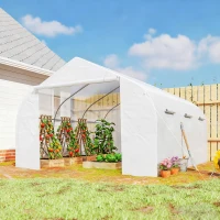 Outsunny Serre Tunnel de Jardin 13,35 m² dim. 4,5L x 3l x 2H m Porte + 6 fenêtres enroulables Acier galvanisé bâche PE Haute densité Blanc(m-10)