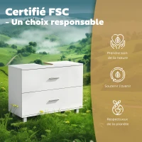 HOMCOM Meuble sous lavabo, meuble de salle de bain avec 2 tiroirs, style moderne, 80 x 30 x 60 cm, blanc(m-7)