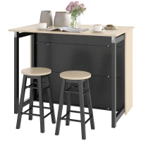 HOMCOM 3-tlg. Barset, Bartisch mit klappbarer Tischplatte, 2 Barhocker, 6 Staufächer, schwarz+Eiche, 116 x 70 x 89,5 cm(m-10)