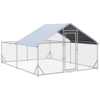 PawHut Kurnik dla kur, odporny na warunki atmosferyczne, z możliwością chodzenia, siatkowe ogrodzenie, 400 cm x 300 cm x 195 cm, Srebrny(m-1)