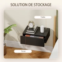 HOMCOM Lot de 2 tables de chevet murales, tables de nuit suspendues avec tiroir coulissant, 40 x 30 x 15 cm, noir(m-5)