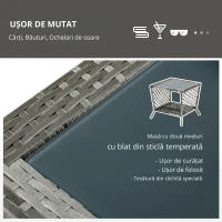Outsunny Set din Sezlong rattan din PE si masuta de cafea, sezlong de gradina cu spatar reglabil pe 5 niveluri, 2 roti, gri(m-4)