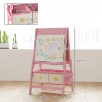AIYAPLAY Kinder Ezel 3-in-1 Kindertafel met Krijtbord, Whiteboard, Papierrol en 2 Opbergmanden, voor 3-8 Jaar, Roze(m-3)