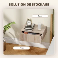 HOMCOM Lot de 2 tables de chevet murales, tables de nuit suspendues avec tiroir coulissant, 40 x 30 x 15 cm, chêne(m-5)