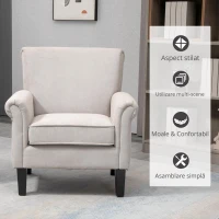 HOMCOM Fotoliu pentru Living, Stil Nordic, Tapițat cu Lemn și Poliester, Ideal pentru Living și Familie, 79x78x87 cm, Gri(m-6)