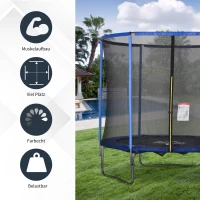 HOMCOM Trampolin mit Sicherheitsnetz Gartentrampolin für Innen- und Außenbereich Fitnesstrampolin für Jugendliche und Erwachsene Stahl Blau+Schwarz bis 113,6 kg Ø244 x 240H cm(m-7)