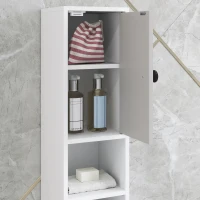 kleankin 180cm Tall Bathroom Cabinet, Slim Bathroom Storage Cabinet with 4 Open Shelves, 2 Door Cupboards and Adjustable Shelves, Light Grey(m-9)