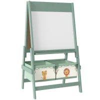 AIYAPLAY Kinderschildersezel 3-in-1 Kindertafel met Krijtbord, Whiteboard, Papierrol en 2 Opbergboxen, Voor 3-8 Jaar Groen(m-1)