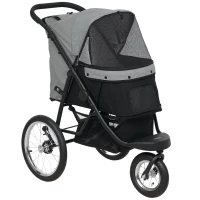 PawHut Hundebuggy, Haustierwagen für kleine Hunde und Katzen, mit Aufbewahrungskorb, Ein-Klick-Faltdesign, Grau(m-1)