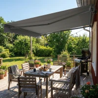 Outsunny Store banne manuel 3,5x3m, auvent rétractable inclinaison réglable, manivelle, protection UV résistance à l'eau, gris(m-9)