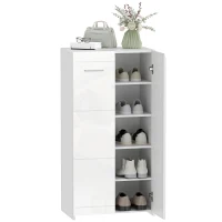 HOMCOM Meuble à chaussures 10 paires, armoire à chaussures à haute brillance 5 niveaux, étagères réglables, 55x36x108cm, blanc(m-11)