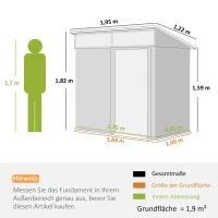 Outsunny Gartenschuppen, Geräteschuppen mit Fenstern, Lüftungsöffnungen, Schiebetür, wasserdichter Stahl, wetterfest, Dunkelgrau(m-3)