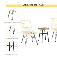 Outsunny Set masuta de cafea si scaune de veranda cu 3 piese, din ratan PE,  Bej(m-5)