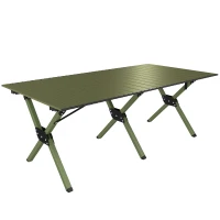 Outsunny Mesa dobrável 116 cm, mesa de piquenique resistente à água com tampo enrolável e estrutura metálica, Verde(m-1)