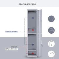 Vinsetto Dulap Metalic Haine – 4 Rafturi, 2 Usi, Gri 38×46×180 cm(m-4)