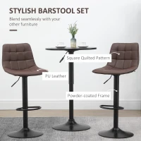 HOMCOM Adjustable Bar Stools Set of 2, Swivel PU Leather Upholstered Barstools with Tufted Seat and Back, Breakfast Bar Chairs for Kitchen Counter, Brown(m-5)