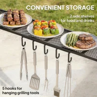 Outsunny Pawilon Grillowy 2,4 x 1,5 m Ognioodporny Ogrodowy Pawilon z Łukowym Dachem Boczne Półki Haczyki Ciemnoszary(m-4)