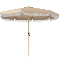 Outsunny Parasol de jardin extérieur 266 cm, parasol inclinable, franges, manivelle, 8 baleines, toile polyester 180 g/m², kaki