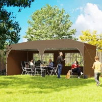 Outsunny Tenda Dobrável 6x3 m Pop-up com 4 Laterais Amovíveis Tenda de Jardim com Faixas Refletoras Altura Ajustável UPF50+ Bege(m-2)